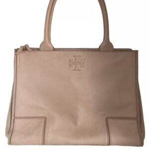 Tory Burch Pebbled Leather Canvas Ella Tote